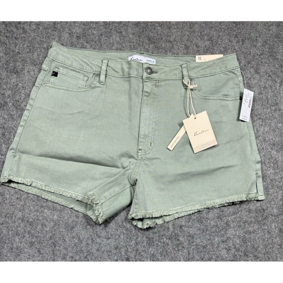 Kancan Denim Jean Shorts Womens 32 Frayed Hem Sage Green High Rise Boho - Picture 1 of 7